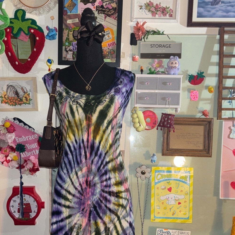 Embroidered Tie-Dye Maxi Dress
